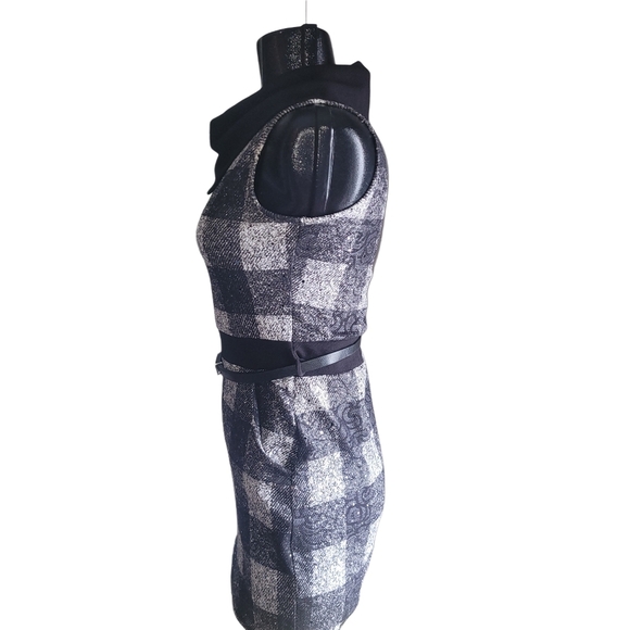 New Tower Black and Grey Plaid  Sleeveless Belted Dress M - Picture 5 of 7